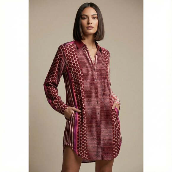 $228 ALEMBIKA Colorful Polka Dot Button-Up Dress L side pockets - Picture 1 of 10